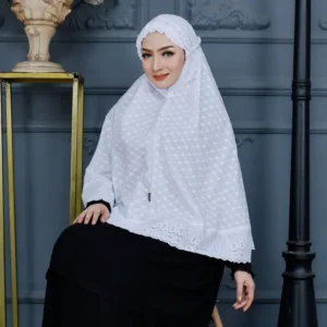 Biyai - Aleena Hijab Bergo Wanita Muslim Putih Jilbab Motif Jaring Haji Umroh Bahan Katun Premium