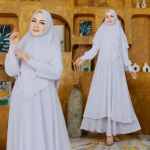 Biyai - Gamis Syari Wanita Set Khimar Elegan Untuk Umroh Haji Bahan Ceruti Premium