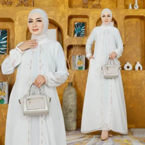 Biyai - Reflita Gamis Syari Wanita Hitam & Putih Busui Friendly Bahan Ceruti Babydoll Premium